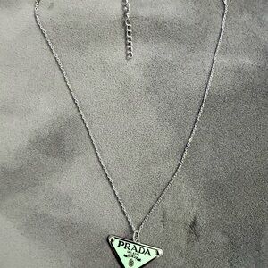 Silver & Mint Green Triangle Pendant Stainless Steel Necklace